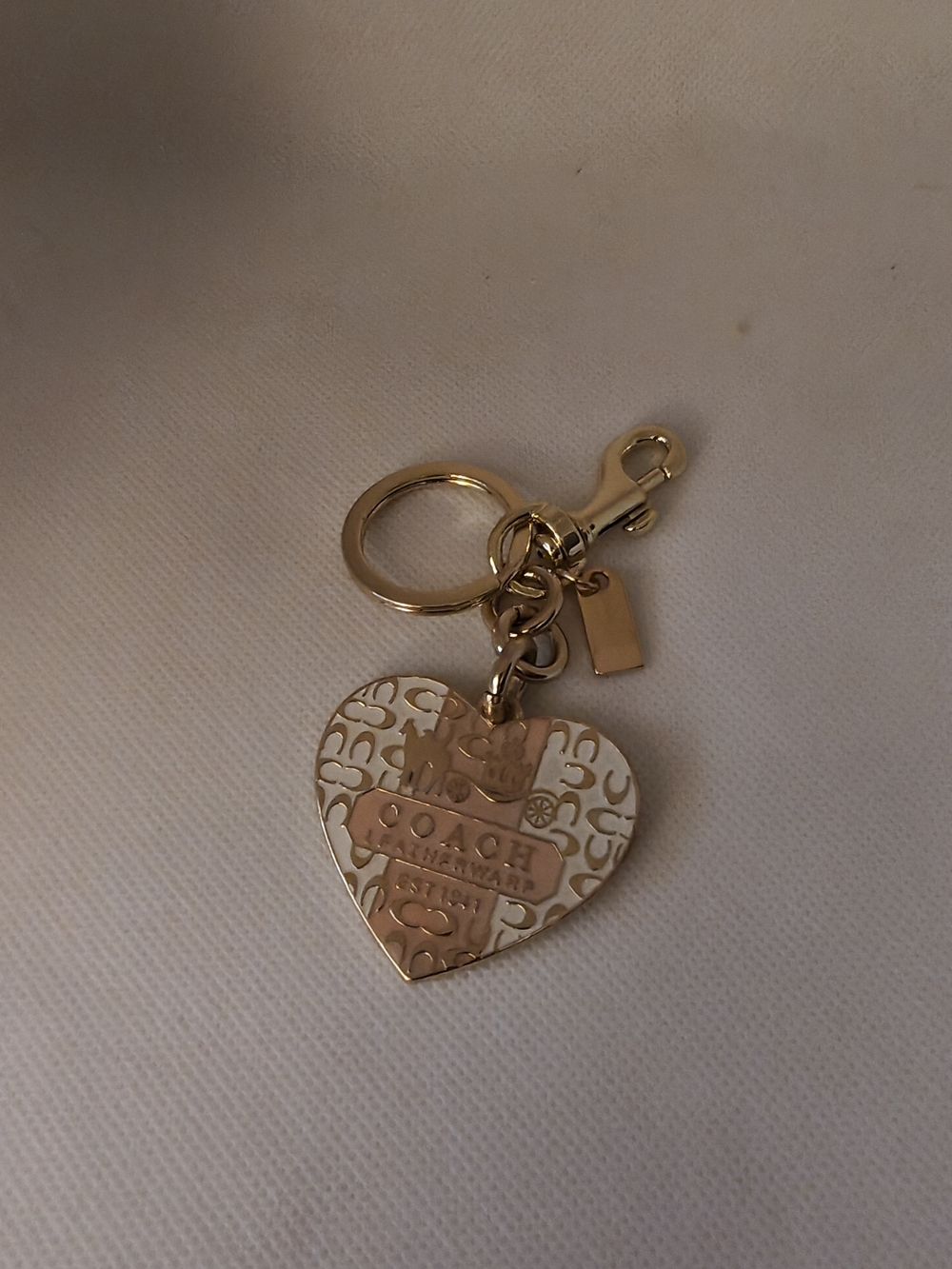 Gold-Tone Heart Logo Keychain Bag Charm